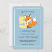 かわいいキツネオンブルーボーイズ5th誕生日 招待状 (正面)