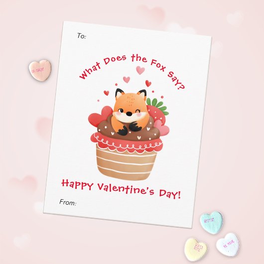 かわいいキツネカスタムインカップケーキキッズバレンタインデー シーズンカード