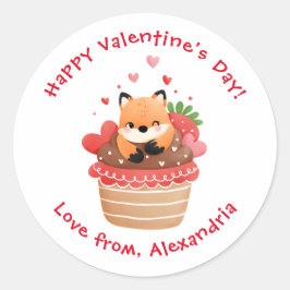 かわいいキツネカスタムインカップケーキキッズバレンタインデー ラウンドシール