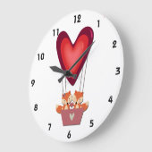 かわいいキツネカップルのハート気球 ラージ壁時計 (傾斜)
