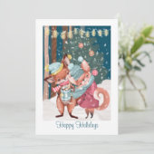 かわいいキツネカップル幸せな休日クリスマスフォト シーズンカード (スタンド正面)