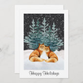 かわいいキツネカップル幸せな休日クリスマスフォト シーズンカード (正面/裏面)