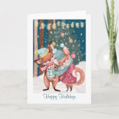 かわいいキツネカップル幸せな休日クリスマス シーズンカード (正面)