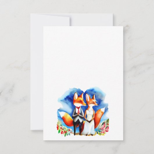 かわいいキツネカップル結婚式の日付発表を保存 セーブザデート (裏面)