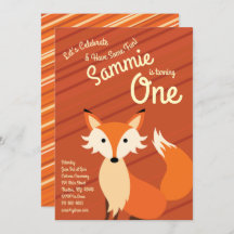 かわいいキツネカラフル1歳の誕生日招待状
