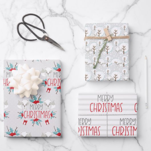 かわいいキツネキッズクリスマスラッピング紙シート ラッピングペーパーシート (正面)