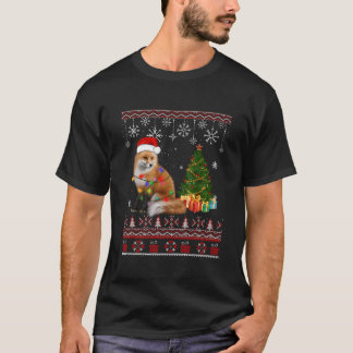 かわいいキツネクリスマスツリーデコレーションサンタハットクリスマス Tシャツ