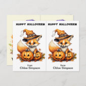 かわいいキツネクロウスクールパーティーハロウィンカード ポストカード (正面/裏面)