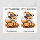 かわいいキツネクロウスクールパーティーハロウィンカード ポストカード (正面)
