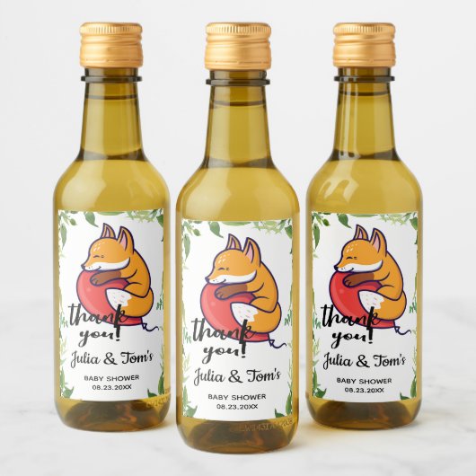 かわいいキツネサンキューベイビーシャワーミニ ワインラベル (ボトル)