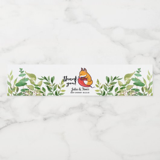 かわいいキツネサンキューベイビーシャワー ペットボトルラベル (シングルラベル)