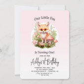 かわいいキツネスクリプト女の子1歳の誕生日 招待状 (正面)