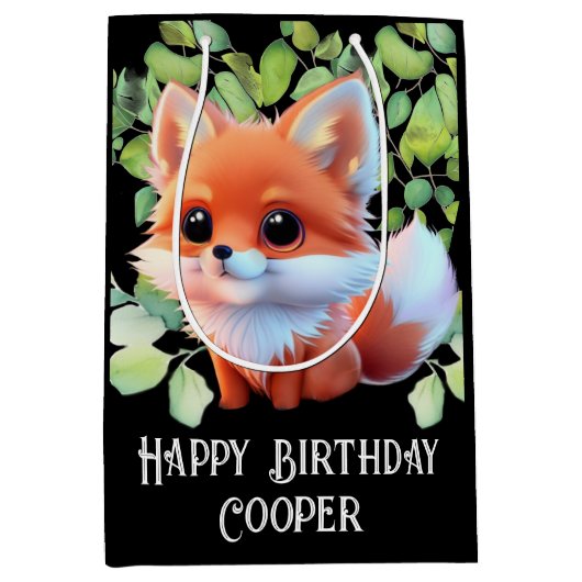 かわいいキツネスケッチ森林動物の森の友人 ミディアムペーパーバッグ (正面)