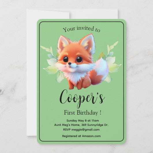 かわいいキツネスケッチ森林動物の森の友人 招待状 (正面)