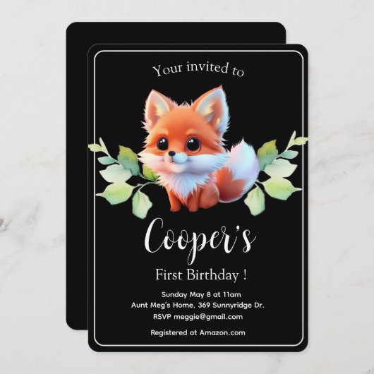 かわいいキツネスケッチ森林動物の森の友人 招待状 (正面/裏面)