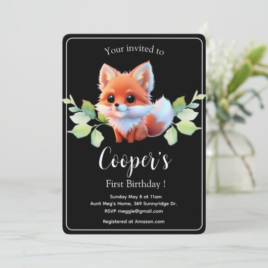 かわいいキツネスケッチ森林動物の森の友人 招待状 (スタンド正面)