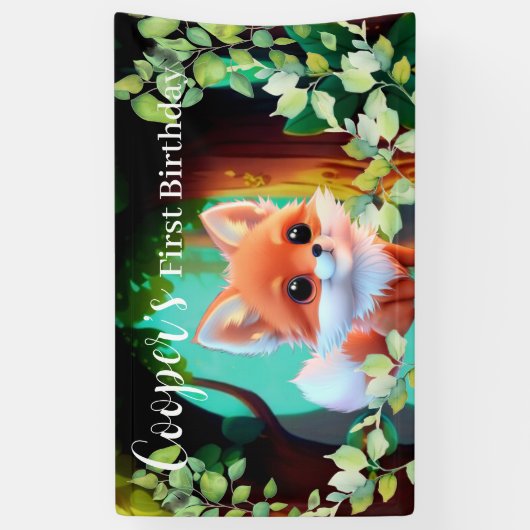 かわいいキツネスケッチ森林動物の森の友人 横断幕 (縦)