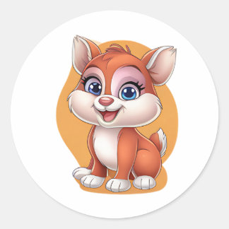 かわいいキツネステッカー – かわいい漫画の動物のデザイン ラウンドシール