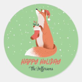 かわいいキツネスノーウィーウィンターホリデークリスマスアニマル ラウンドシール