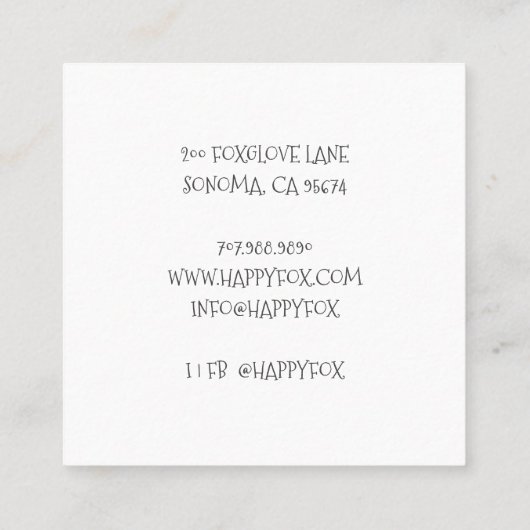 かわいいキツネデイケア スクエア名刺 (裏面)