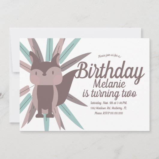 かわいいキツネトライバルフェザーバースデーパーティーの招待 招待状 (正面)