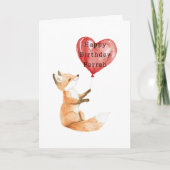 かわいいキツネハート風船誕生日 カード (正面)