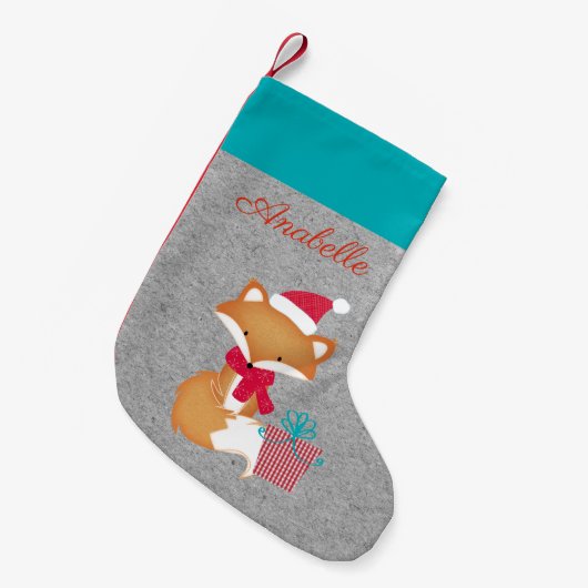 かわいいキツネパーソナライズされたクリスマス スモールクリスマスストッキング (正面 (吊り時))