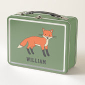 かわいいキツネパーソナライズされた名前をカスタムする新学期 メタルランチボックス (正面)