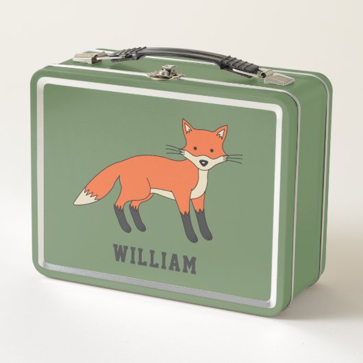 かわいいキツネパーソナライズされた名前をカスタムする新学期 メタルランチボックス (正面)