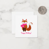 かわいいキツネピンクスカーフハートミニクリスマス ノートカード (正面/裏面インサイチュ)