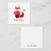 かわいいキツネピンクスカーフハートミニクリスマス ノートカード (正面/裏面)