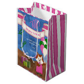 かわいいキツネピンクドレスバルーンハッピーバースデー ミディアムペーパーバッグ (正面アングル)