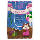 かわいいキツネピンクドレスバルーンハッピーバースデー ミディアムペーパーバッグ (裏面)