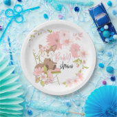 かわいいキツネピンク白花模様女の子ベビーシャワー ペーパープレート (パーティー)