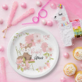 かわいいキツネピンク白花模様女の子ベビーシャワー ペーパープレート (パーティー)