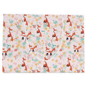 かわいいキツネフローラピンクデザイン ラージペーパーバッグ (裏面)