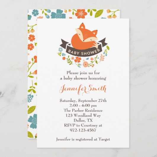 かわいいキツネベビーシャワー招待状 招待状 (正面/裏面)