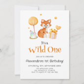 かわいいキツネワイルドワン最初の誕生日 招待状 (正面)