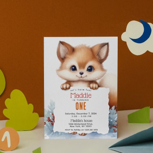 かわいいキツネ冬カスタム生誕祭パーティー 招待状