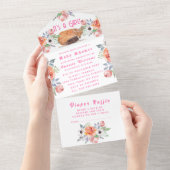 かわいいキツネ動物の花女の子の赤ちゃんシャワー オールインワン招待状 (貼ってはがせる)