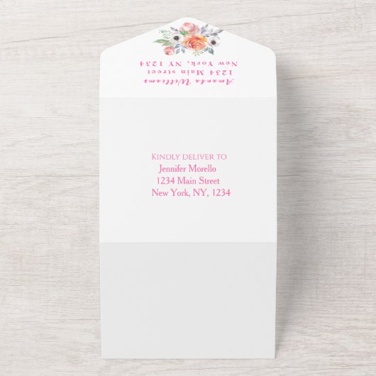 かわいいキツネ動物の花女の子の赤ちゃんシャワー オールインワン招待状 (外側)