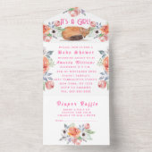 かわいいキツネ動物の花女の子の赤ちゃんシャワー オールインワン招待状 (内側)