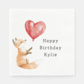 かわいいキツネ動物ハートバルーン誕生日 スタンダードランチョンナプキン (正面)