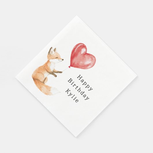 かわいいキツネ動物ハートバルーン誕生日 スタンダードランチョンナプキン (角)