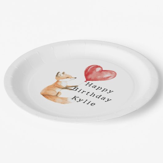 かわいいキツネ動物ハートバルーン誕生日 ペーパープレート (アングル)