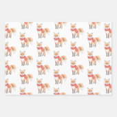 かわいいキツネ動物ハートバルーン誕生日 ラッピングペーパーシート (正面3)