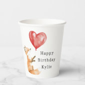 かわいいキツネ動物ハートバルーン誕生日 紙コップ (正面)