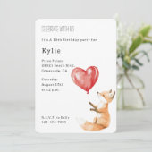 かわいいキツネ動物ハート風船誕生日 招待状 (スタンド正面)