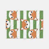 かわいいキツネ及び緑のストライプ フリースブランケット (正面(横))