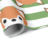 かわいいキツネ及び緑のストライプ ラッピングペーパー (ロールコーナー)